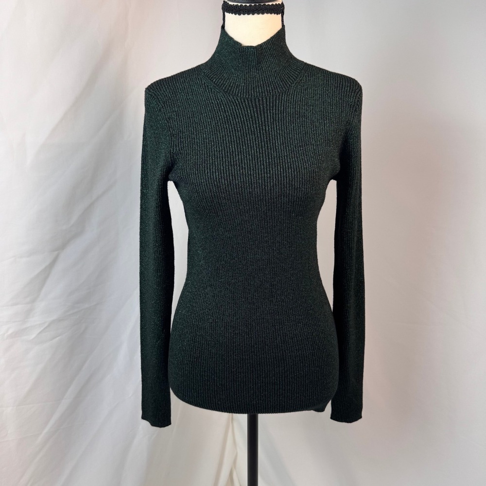 Diane von Furstenberg Tess Metallic Sweater Women S Green Mock Neck